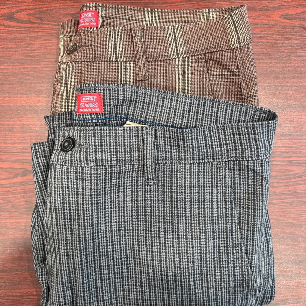 Levis Pants Mens 34x32 Gray Brown XX Chino Standard Taper Plaid Preppy Bundle